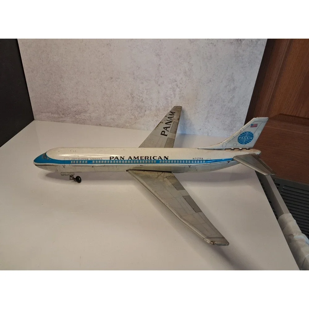 Vintage 1960s Pan Am Boeing 707 Tin Litho Friction Toy Airplane Japan 15-18